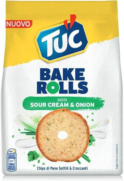 Tuc Bake Rolls, dünne und knusprige Brotchips mit Sauerrahm und Zwiebelgeschmack 150 g Kekse italienisch Original
