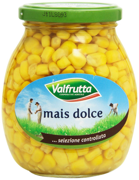 Valfrutta Fertiggerichte 12x Valfrutta Mais Dolce Italiano,Weicher und Natürlich süßer Italienischer Gedämpfter Mais,Glas 360g + Italian Gourmet Polpa di Pomodoro 400g Dose 8001440006678