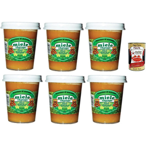 Vastapi Honig Vastapi Miele grezzo, Miele Millefiori, Roher Honig, Raw honey, 6x 500g Original italienisch inkl. Italian Gourmet Polpa 400g 8032804040014