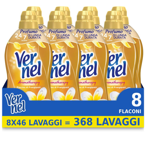 Vernel Flüssiger Weichspüler Vernel Aromatherapy Frangipani Charme, Weichspüler Konzentrat, Duftgefühl wie frisch gewaschen, 8 x 46 Waschgänge, insgesamt 368 Waschgänge 8015500646612