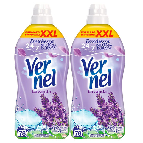 Vernel Flüssiger Weichspüler Vernel Lavendel Weichspüler-Konzentrat, Größe XXL, für weiche und duftende Wäsche, langlebig, 2 Flaschen à 1,95 Liter 8015500652835