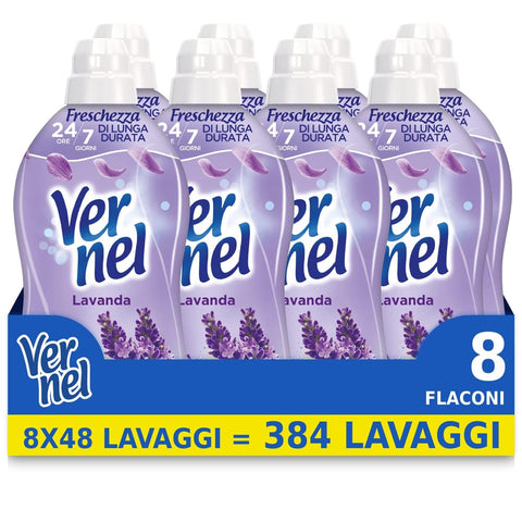 Vernel Flüssiger Weichspüler Vernel Lavendel Weichspüler, konzentriert, duftend, intensive Frische und Weichheit, 8 x 48 Waschgänge, insgesamt 368 Waschgänge Original italienisch 8015500646599