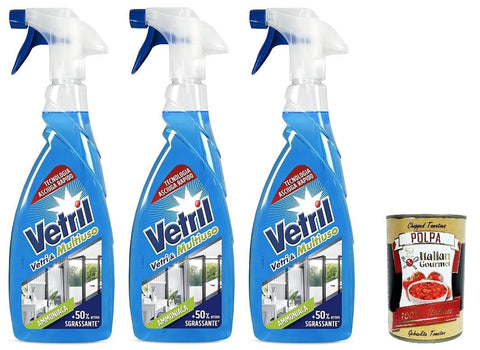 Vetril Oberflächenreinigungsspray mit Ammoniak entfettende Wirkung und Glanz ohne Spuren 3x 650 ml italienisch Original