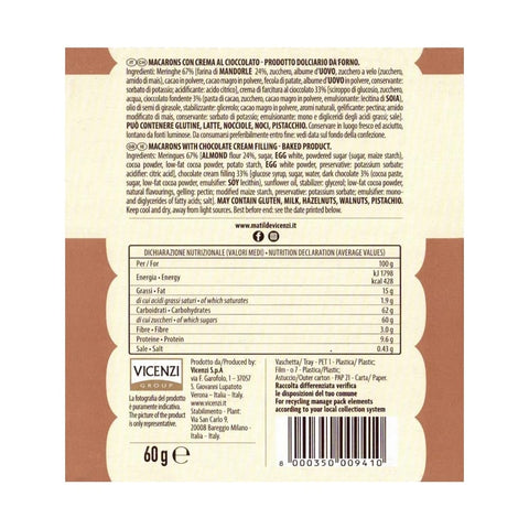Vicenzi Kekse 12x Vicenzi Macaron al Cioccolato Schokoladenmakrone 60gr