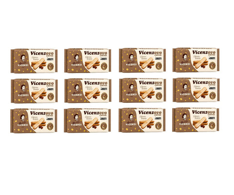 Vicenzi Kekse 12x Vicenzi Vicenzovo Savoiardi al Caffè Bialetti Löffelbiskuits mit Kaffeegeschmack 200g