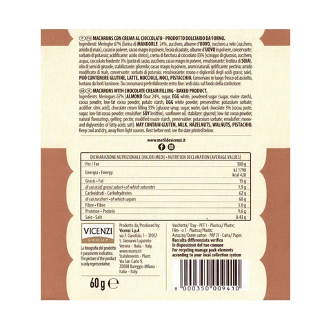 Vicenzi Kekse 4x Vicenzi Macaron al Cioccolato Schokoladenmakrone 60gr