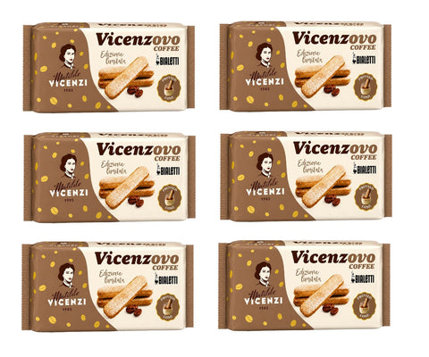 Vicenzi Kekse 6x Vicenzi Vicenzovo Savoiardi al Caffè Bialetti Löffelbiskuits mit Kaffeegeschmack 200g