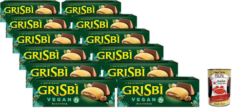 Vicenzi Kekse Grisbì Vegan Gianduia - Vegane Pasta -Kekse, mit weicher Gianduia -Creme gefüllt, ideal für jeden gut dienenden Pausenmoment, 12 Packungen mit 9 Keksen, 1.620 g + Italian Gourmet polpa 400g 8000350008130