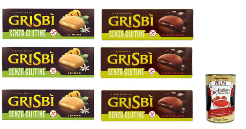 Vicenzi Kekse Testpaket Vicenzi Grisbì gluten frei kekse Mürbeteiggebäck, gefüllt mit weicher Zitrone und Schokolade creme 7x 150 g + italian Gourmet polpa 400g 8000350005771