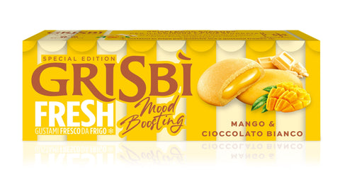 Vicenzi Knabberartikel 12x Vicenzi Grisbì Mango e Cioccolato bianco Kekse mit Mango- und weißer Schokoladencremefüllung, 112 g