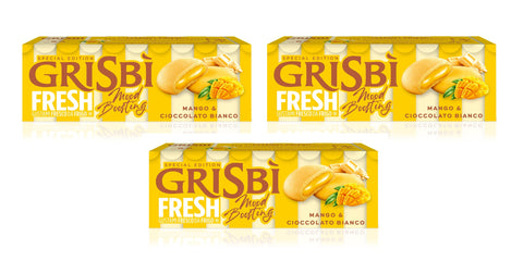 Vicenzi Knabberartikel 3x Vicenzi Grisbì Mango e Cioccolato bianco Kekse mit Mango- und weißer Schokoladencremefüllung, 112 g