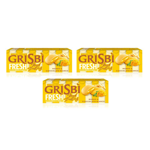 Vicenzi Knabberartikel 3x Vicenzi Grisbì Mango e Cioccolato bianco Kekse mit Mango- und weißer Schokoladencremefüllung, 112 g