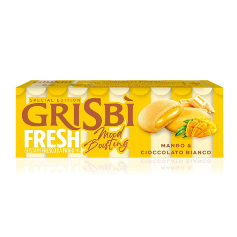 Vicenzi Knabberartikel 6x Vicenzi Grisbì Mango e Cioccolato bianco Kekse mit Mango- und weißer Schokoladencremefüllung, 112 g