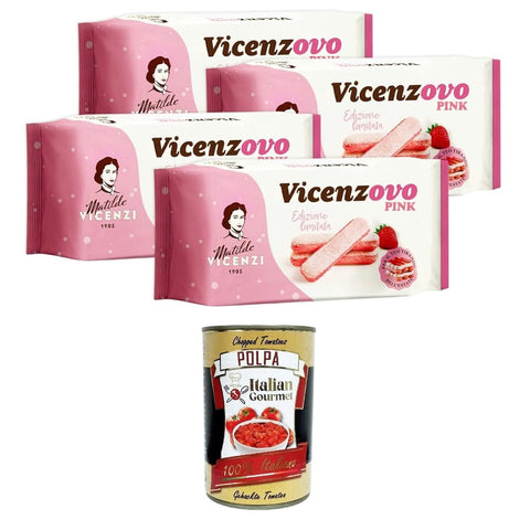 Vicenzi Pfannkuchen Vicenzi Vicenzovo Pink Savoiardi alla Fragola, Rosa Erdbeere Savoiardi, limitierte Auflage, 4x200 g italienisch Original 8032804040014