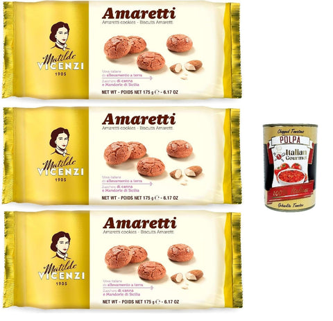 Vicenzi Matilde Biscotti Amaretti, Pasticcini Tradizionali, Knusprig und bröckelig kekse, buiscuits mit Mandeln aus Sizilien, 3x 175 g italienisch Original
