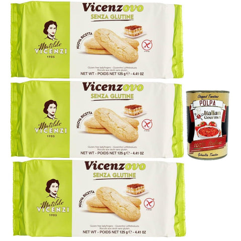 Vicenzi Matilde Savoiardi Vicenzovo, Laktose und glutenfrei, traditionelle, einfache und leichte Kekse, hergestellt mit 26% frischen Eiern, Zucker und Mehl, 3x 125 gr italienisch Original