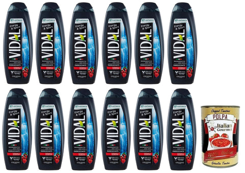 Vidal Energy & Sport Bagnodoccia Duschgel mit Ginseng und Guarana 500 ml 12x italienisch Original + gratis Polpa di Pomodoro 400 g Dose