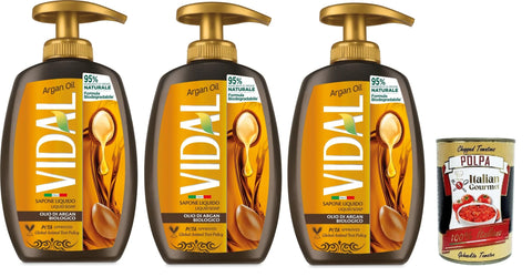 Vidal Seifen Vidal - Sapone Liquido, Olio di Argan, Flüssigseife, Arganöl 3x 300 ml + Italian Gourmet polpa 400g 8008970056135