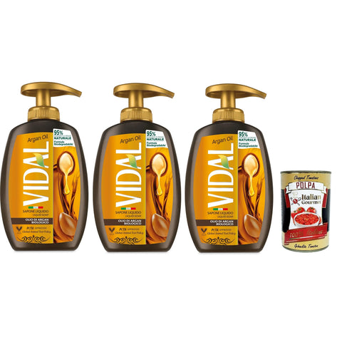 Vidal - Sapone Liquido Olio di Argan Flüssigseife Arganöl 3x300 ml italienisch Original + kostenlos polpa 400 g