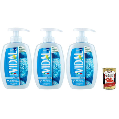 Vidal Seifen Vidal Sapone Liquido, Talco, Flüssigseife, Seife, Talkum liquid soap 3x 300 ml Original italienisch inkl. Italian Gourmet Polpa 400g 8032804040014