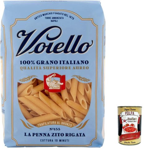 Voiello Nudeln & Pasta 10x Voiello Pasta Penne Ziti Rigate Nudeln 100 % italienische N 155 500g + Italian Gourmet Polpa 400g 8076810500575