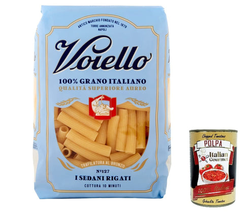 Voiello Nudeln & Pasta 10x Voiello Pasta Sedani Rigati Nudeln 100 % italienische N 127 500g + Italian Gourmet Polpa 400g 8076810500469