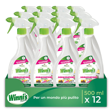Winni's Universal-Fettlöser für verschiedene Oberflächen, hypoallergen, Vorbehandlung gegen Flecken, Duft Marseille, Rohstoffe pflanzlicher Herkunft, 500 ml x 12 Packungen Original italienisch
