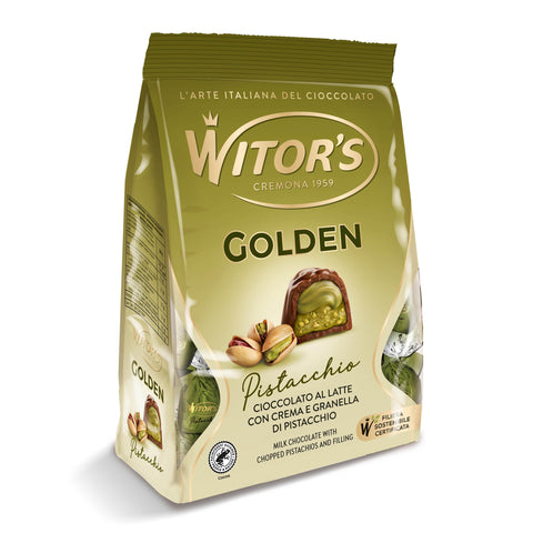 witor's Golden Pistacchio Milchschokolade mit Pistaziencreme und Piatscchiokörnern Schokoladenpraline Packung 200 g italienisch Original