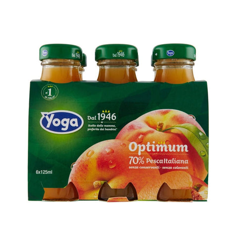 Yoga Fruchtsaft 6x Yoga Optimum Pesca Pfirsich Fruchtsaft Glasflasche 125ml 8001440114267