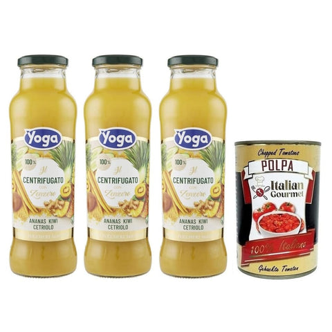 Yoga Fruchtsäfte Yoga il Centrifugato con Zenzero,Fruchtkonzentrat mit Ingwer, Ananas, Kiwi und Gurke,Fruchtsaft Ohne Zuckerzusatz,680ml Glasflasche 3x Original italienisch inkl. Italian Gourmet Polpa di Pomodoro 400g Dose 8001440132261