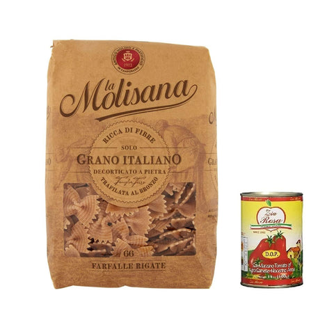 Zia Rosa 3x La Molisana Pasta Integrale Farfalle Rigate n°66 Vollkornnudeln Vollkornpasta, 100% italienischer Weizen, Bronzepaste 500 g Packung + Zia Rosa DOP