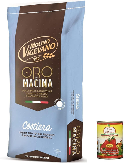 Zia Rosa Molino Vigevano Costiera Oro, "Typ 0" Mehl, tagsüber, ideal für herzhafte. Packung von 10 kg Original italienisch inkl. Zia Rosa DOP Pomodoro San Marzano Dose von 400g