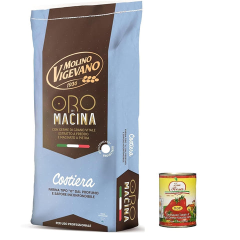 Zia Rosa Molino Vigevano Costiera Oro, "Typ 0" Mehl, tagsüber, ideal für herzhafte. Packung von 10 kg Original italienisch inkl. Zia Rosa DOP Pomodoro San Marzano Dose von 400g