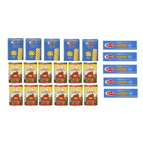 Zia Rosa Testpaket Barilla italienisch Pasta ( 10 x 500 g ) Fusilli Spaghetti + Zia Rosa DOP Pomodoro San Marzano Tomate aus Kampanien Dose von 400 g 12x 400 g Original