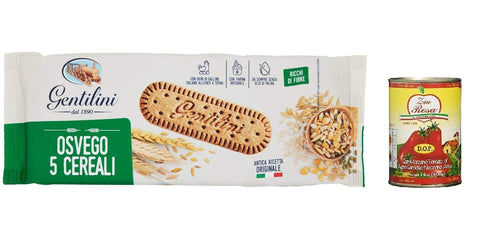 Zia Rosa Gentilini Biscotti Osvego 5 Cereali Ricchi di Fibre, Kekse mit 5 Cerealien, reich an Ballaststoffen 250g + Zia Rosa DOP Pomodoro San Marzano Dose von 6x 400g Original italienisch