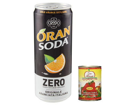Zia Rosa Limonade 72x Oransoda Zero Erfrischungsgetränk Orangenlemonade, Ohne Zuckerzusatz 33cl + Zia Rosa DOP Pomodoro San Marzano Tomate aus Kampanien Dose von 400g 8057192002901