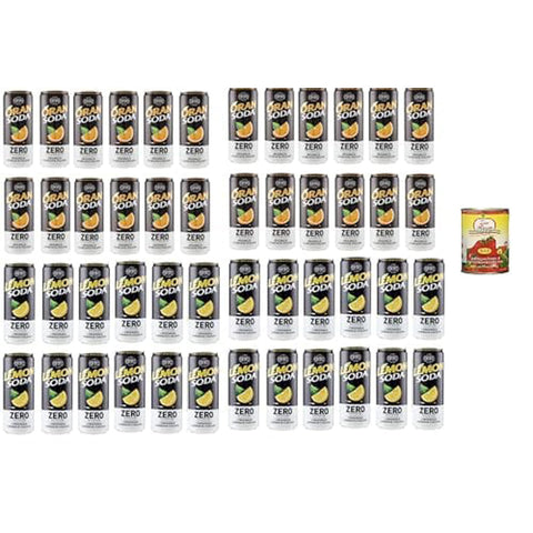 Zia Rosa Testpaket 24x Lemonsoda zero + 24x Oransoda Zero Erfrischungsgetränk Orangenlemonade, Ohne Zuckerzusatz 33cl + Zia Rosa DOP Pomodoro San Marzano Tomate aus Kampanien Dose von 400g Original italienisch