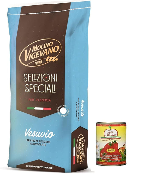 Zia Rosa Molino Vigevano Veusvio, Mehl "Typ 0", Langer Sauerteig, ideal für neapolitanische Pizza, professionelle Mehl. Packung von 10 kg + Zia Rosa DOP Pomodoro San Marzano Dose von 400 g italienisch Original