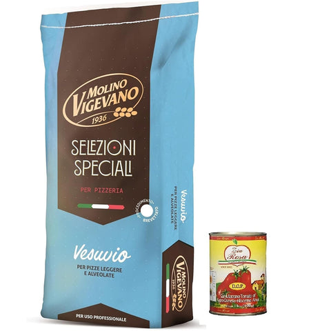 Zia Rosa Molino Vigevano Veusvio, Mehl "Typ 0", Langer Sauerteig, ideal für neapolitanische Pizza, professionelle Mehl. Packung von 10 kg + Zia Rosa DOP Pomodoro San Marzano Dose von 400 g italienisch Original