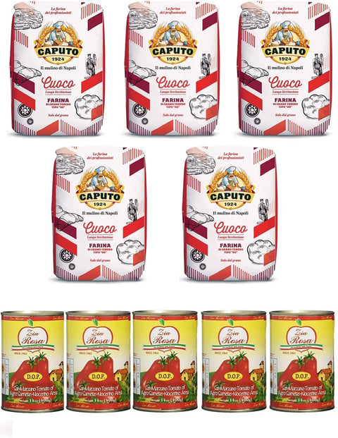 Zia Rosa Testpaket Caputo Cuoco Pizzamehl Mehl (5 x 1 Kg) + 5x Zia Rosa DOP Pomodoro San Marzano Tomate aus Kampanien Dose von 400 g italienisch Original
