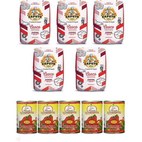 Zia Rosa Testpaket Caputo Cuoco Pizzamehl Mehl (5 x 1 Kg) + 5x Zia Rosa DOP Pomodoro San Marzano Tomate aus Kampanien Dose von 400 g italienisch Original