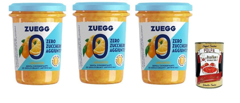 Zuegg Fruchtaufstrich Zuegg Zero Arance Orange Marmelade Jam Ohne Zuckerzusatz,Frei von Konservierungsstoffen 3x 220g Glas + Italian Gourmet Polpa di Pomodoro 400g Dose 80803805