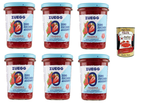 Zuegg Fruchtaufstrich Zuegg Zero Fragole, Erdbeeren Marmelade Jam Ohne Zuckerzusatz,Frei von Konservierungsstoffen 6x 220g Glas + Italian Gourmet Polpa di Pomodoro 400g Dose 80322863