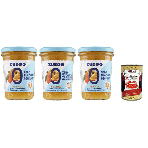 Zuegg zero zuccheri Arance Marmelade Orangen Konfitüre jam Zuckerfrei, Brotaufstriche 3x 220g Original italienisch inkl. Italian Gourmet Polpa 400g