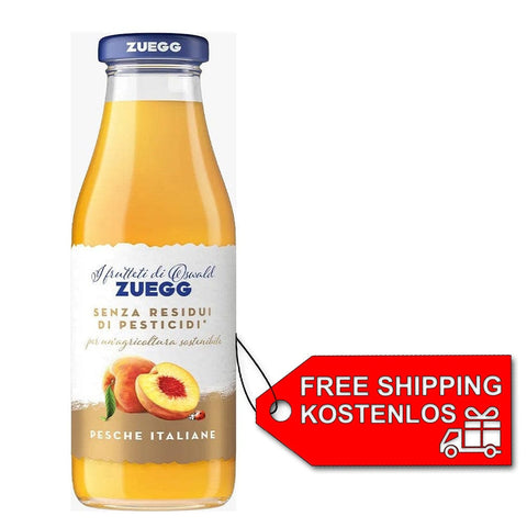 Zuegg Fruchtsaft 6x Zuegg Pesca Pfirsichfruchtsaft ohne Pestizidrückstände, 500 ml Glasflasche