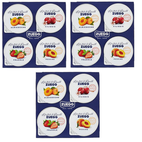Zuegg Monoporzioni Marmeladen in Einzelportionen 4 Verschiedene Geschmacksrichtungen Aprikose - Pfirsich - Kirsche - Erdbeere 100g ( 4 x 25g ) Fruchtaufstriche 3x Original italienisch