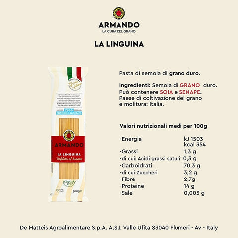 Armando pasta Il Grano Di Armando La Linguina Weizen Bronze gezeichnet Pasta 500g 8005709204034