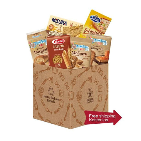 Box Integrale italienische Vollkornprodukte Mehl Pasta Zwieback Kekse Reis Cracker Croissants 21 Stücke - Italian Gourmet