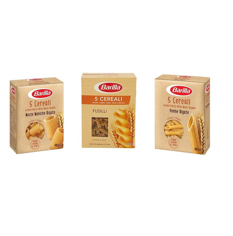 Testpackung Barilla 5 Cereali italienische Getreidenudeln 3x400g Fusilli Mezze Maniche Penne Rigate - Italian Gourmet