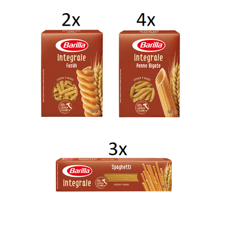 Testpaket Barilla Integrale Multipack mit 3 Varianten Vollkorn Pasta 9x500g - Italian Gourmet